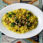 arroz integral con cúrcuma pecanas y pasas